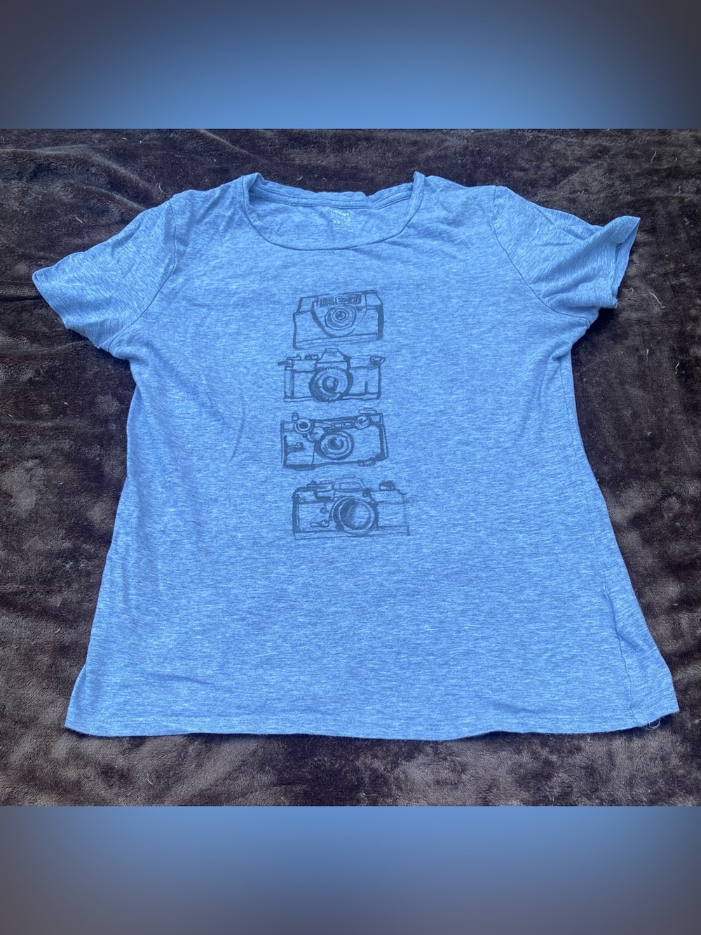 Women’s Grey and Black Camera Design Graphic Tee Shirt